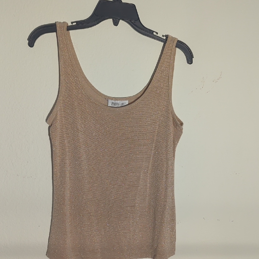 Jennifer Lopez Gold Tan Fitted Sleeveless Tank Top